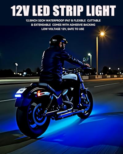 Keiurot 12V Led Light Strip for Car Motorcycle Golf Cart 12.5In Blue 4Pack - color: Blue Led Strip