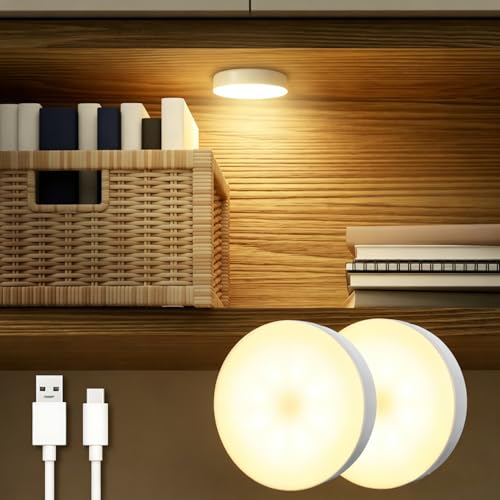 DAZZY DOT Rechargeable Puck Lights 2-Pack, Magnetic Tap Light, Warm Yellow - color: Warm Yellow