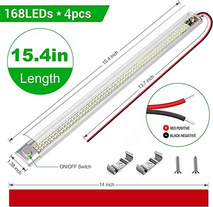 CT CAPETRONIX 12v LED Interior Light Bar, 168LEDs 15.4IN 1700LM 10W, DC 12v Volt led Strip Lights with Switch, for Enclosed Cargo Trailer Car RV Van Truck Lorry Camper Boat Caravan Motorhome (6Pcs) - size: 168LEDs-6PCS