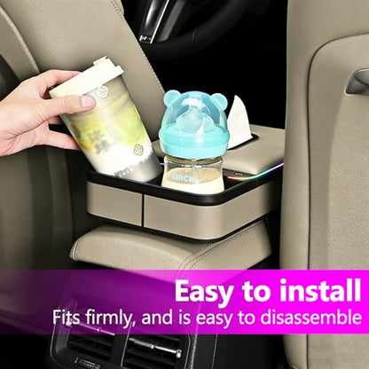 Car Armrest Storage Box with LED Ambient Light, USB/PD Fast Charging, Eco-Friendly Microfiber Leather Tissue Holder, Multifunction Center Console Organizer for Cars, SUVs, and Trucks (Beige)