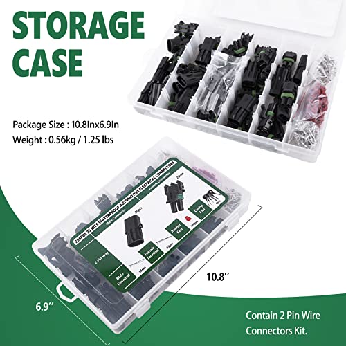 Kikerike 286Pcs 25 Kits Waterproof Automotive Electrical Connectors 2 Male&Female Pin 22-14AWG Wire Harness Spark Plug Connector Terminals Plug Kit Car - size: 25 Kits 22-14AWG 2 Pin