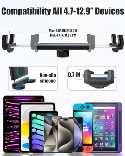 Motorcycle Phone Tablet Mount for 3/4"-11/4" Handlebar, Dual Protection Bike Tablet Holder Fits 4-11" Devices, Bicycle Scooter Handlebar Clamp for iPad Pro/Air/Mini, Galaxy Tab Z Fold