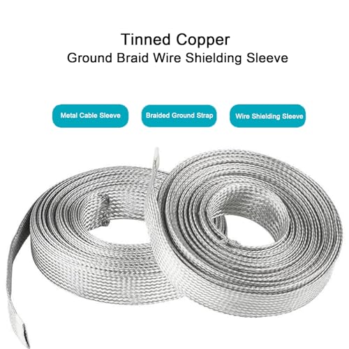 Tinned Copper Braided Cable Shielding Sleeve Metal Wire Loom Sheathing EMI RFI ESD Protector Grounding Mesh Flat Tubular Expandable 1/2" W(0.32" ID)-30FT - size: 1/2"W(0.32"ID)-30FT