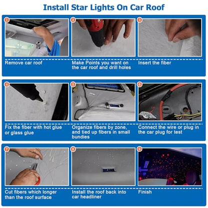 AZIMOM Mini 6W Twinkle 600pcs Fiber Optic Starlight Headliner Kit for Car Home 0.03in 13.1ft End Glow Fiber Strands Sound-Activated APP& Remote Control Starlight Engine - size: 600pcs*0.03in*13.1ft