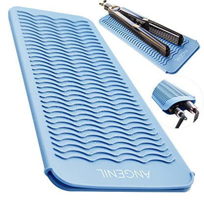 ANGENIL Heat Resistant Silicone Mat Pad Pouch For Travel Curling Iron Wand, Tourmaline Titanium Ceramic Portable Flat Iron, Hair Straightener, Automatic Wireless Curlers, Crimper Hair Iron, Hair Tools - color: Blue