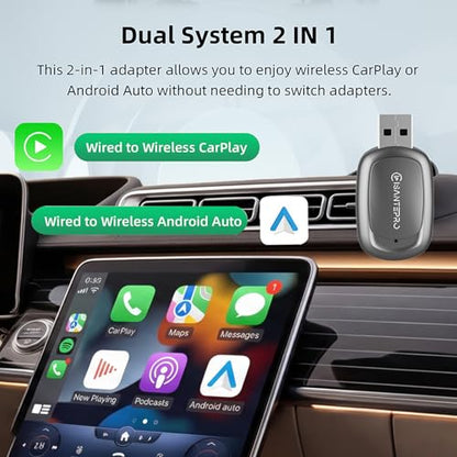 2-in-1 Wireless CarPlay Adapter & Android Auto for Apple iPhone, 2026 Upgrade Mini Bluetooth Dongle Convert Wired to Wireless, Plug & Play, USB A & Type C for 2016+ Cars, iOS 10+,Android 11+