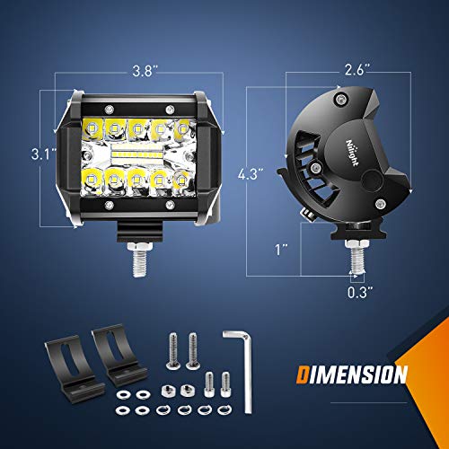Nilight 2PC 4Inch Triple Row Lights 60W Flood Spot Combo 6000LM Bar Driving Boat Led Off Road Trucks with 2PC Magnetic Base LED Light Bar Mounting Brackets Switch Wiring Harness Kit, 2 Years Warranty - color: Led Pods +Magnetic Base +Wiring Harness