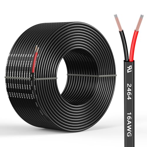 16 Gauge 2 Conductors 16.4FT Electrical Wire, Flexible Low Voltage PVC Copper Clad Aluminum Extension Cord for Car Speaker Wire, Car Lighting, LED Wire, Outdoor Lighting, Residential Wiring,12V/24V DC - size: 16.4FT, style: 16AWG