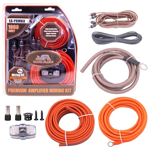 Elite Audio 8 Gauge Amplifier Wiring Kit, 1000W CCA Amp Install Kit – EA-PRMK8 - size: 8 Gauge (Single Amp)