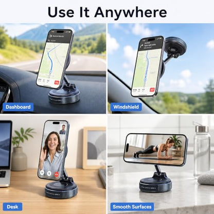 Magnetic Phone Holder for Car, MagSafe Compatible Car Mount with Super Strong Suction, 360° Adjustable Dashboard & Windshield Cell Phone Mount (Black)
