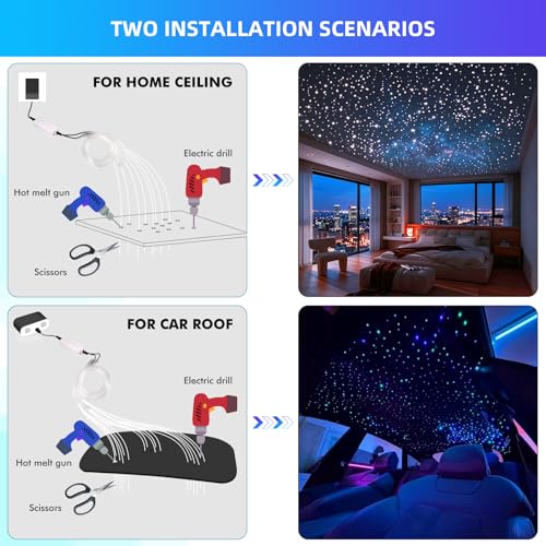 Split Headliner Star Light Kit, 450pcs Ceiling Fiber Optic Lights APP/Remote Control Music Mode RGBW Sound Activated Easy to Hide for Car Roof Home Ceiling Lights - size: 450pcs of 4.9ft(0.02+0.03in)