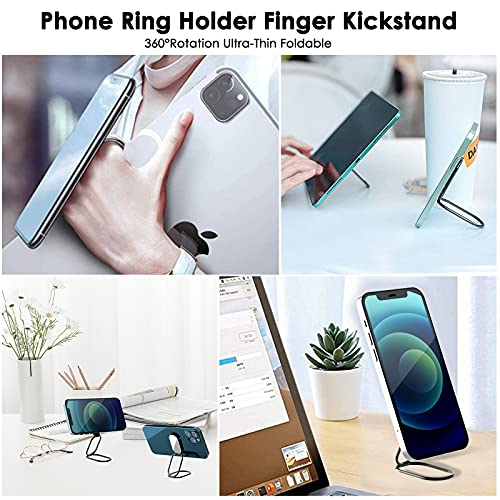 Phone Holder Foldable Phone Stand Phone Ring Holder Finger Kickstand 360° Rotation Cell Phone Stand Metal Phone Grip for Magnetic Car Mount Sticky Phone Grip Compatible with Most Smartphones - color: Gun Black