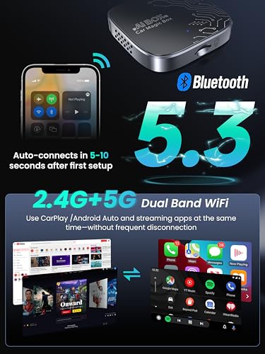 4-in-1 Wireless CarPlay Adapter for Streaming, 2026 Magic Video AI Box & Android Auto Dongle [Dual Band WiFi, Autolink Pro] Plug & Play, Fits for OEM Wired Car Play Cars