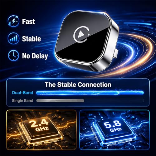 Wireless CarPlay & Android Auto Adapter for Cars, Converts Wired CarPlay to Wireless, Fast Auto Connect, Plug and Play, Stable Bluetooth WiFi Connection for iPhone and Android
