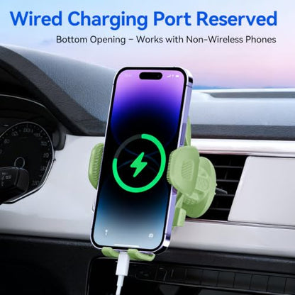 Car Vent Phone Holder [Thick Cases Friendly] Universal Phone Mount for Car with Metal Hook & Wide Clamp, Green Car Phone Holder Mount Compatible with iPhone 17 Pro Max 15 14 13 Samsung S25 (Sage) - color: Sage