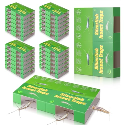 48 Traps Silverfish Trap, 24 Sheets Silverfish Killer Indoor, Non-Toxic Insect Trap with Dual-Color & Pattern Lure for Crawling Insect, Safe for Kids & Pet,Use as 48 Small or 24 Large Detachable Traps