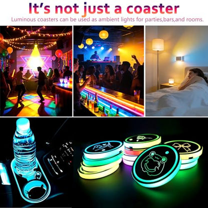 2Pcs Love Cross Car LED Cup Holder Lights, 7 Colors Light Up Car Coasters - color: Love Cross