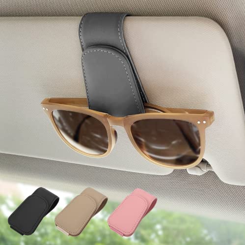 Magnetic Leather Car Sunglass Holder, Visor Sunglasses Holder Clip, 1 Pack - color: Gray
