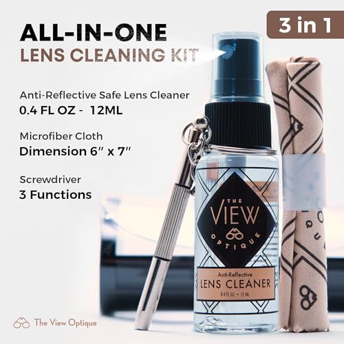 Anti-Reflective Lens Cleaner & Repair Kit – 0.4oz Glasses Cleaner Spray, Microfiber Cloth & Keychain Screwdriver in a Vinyl Snap Case for Eyeglasses, Sunglasses & Screens(3 Piece Set) - size: 0.4 Fl Oz (Pack of 1), style: 1x0.4oz Lens Spray + 1 Microfiber