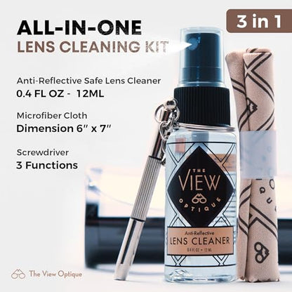 Anti-Reflective Lens Cleaner & Repair Kit – 0.4oz Glasses Cleaner Spray, Microfiber Cloth & Keychain Screwdriver in a Vinyl Snap Case for Eyeglasses, Sunglasses & Screens(3 Piece Set) - size: 0.4 Fl Oz (Pack of 1), style: 1x0.4oz Lens Spray + 1 Microfiber