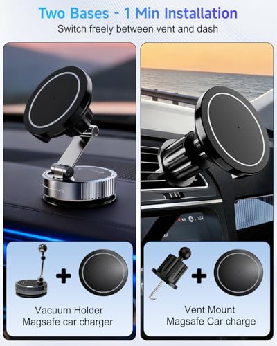 for MagSafe Car Mount Charger 15W Fast Magnetic Wireless Car Charger Holder - color: Black with Vacuum