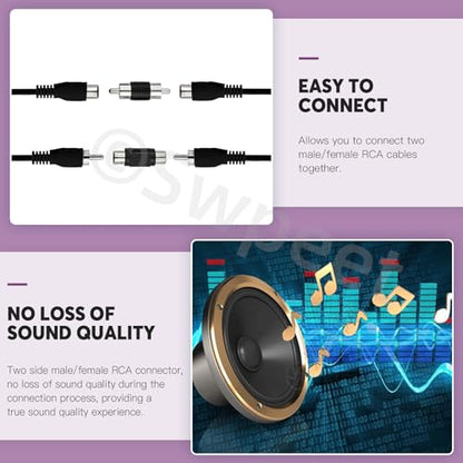 Swpeet 15Pcs Nickel Plated RCA Female to Female Coupler and 15Pcs RCA Male to Male Coupler Kit, RCA Audio Video Adapter, RCA Cable Extension Connector, RCA Adapter for Speaker, RCA Cable, Amplifier