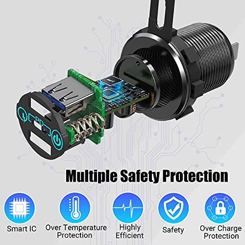 12V USB C Car Charger Socket 2 Pack, Qidoe 56W Aluminum Socket 12V USB Outlet 20W PD3.0 USB-C and Dual QC3.0 Ports with Touch Switch Waterproof DIY USB Port for Car Boat RV Motorcycle Truck Golf Cart