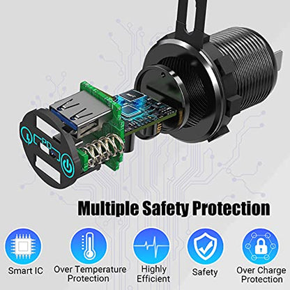 12V USB C Car Charger Socket 2 Pack, Qidoe 56W Aluminum Socket 12V USB Outlet 20W PD3.0 USB-C and Dual QC3.0 Ports with Touch Switch Waterproof DIY USB Port for Car Boat RV Motorcycle Truck Golf Cart