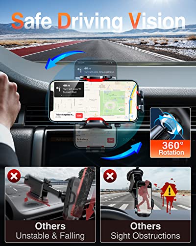VANMASS Phone Holders for Your Car Ultimate Military-Grade Car Phone Holder Mount【Patent & Safety Certs】 Upgraded Shockproof Truck Air Vent Phone Mount for iPhone 17 Pro Max 16 Samsung Android,Red - color: Red