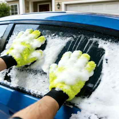XINDELL 2 Pack Car Wash Glove - Ultra-Soft Plush Fluffy Bear Paw Foam Wash, Scratch-Free Five-Finger Brush, Thickened Car Cleaning Mitt - color: Car Wash Mitt-2pack
