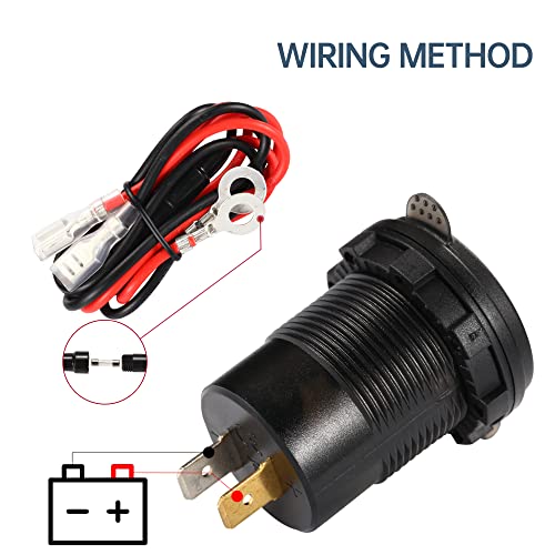 Quick Charge 3.0 Dual USB Car Charger Socket with LED Voltmeter and ON Off Switch Fused Wire Kit 12V/24V PD QC3.0 Fast Charge USB Outlet for Car Boat Marine RV Truck Golf