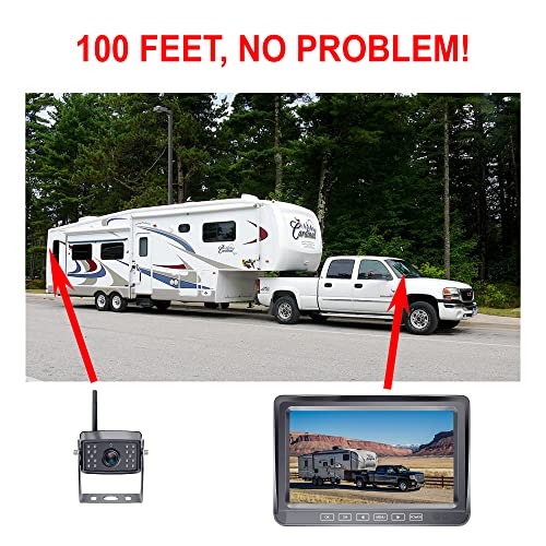 4Ucam HD 1080P Digital Wireless Backup Camera + 7" DVR Monitor Quad-View Compatible for Furrion FOS48T-BL/FOC12TA/FRCBRKT-BL Pre-Install Mounting for RV, Truck, Trailer, 5th Wheels IR Night Vision