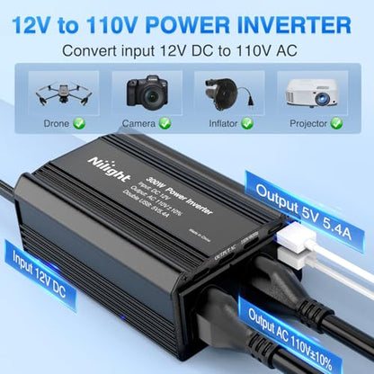 Nilight 300W Power Inverter with 5.4A Dual USB Ports and 2 AC Outlets - color: 300W USB*2 110V Outlet*2
