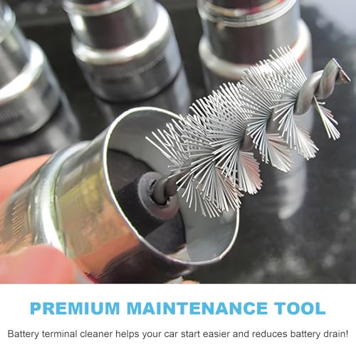 Battery Terminal Cleaner Kit, Metal Battery Wire Brushes with 12 Anti-Corrosion Fiber Washers, Universal Automotive Post Terminal Cleaning Brush Accessories for Marine Boat