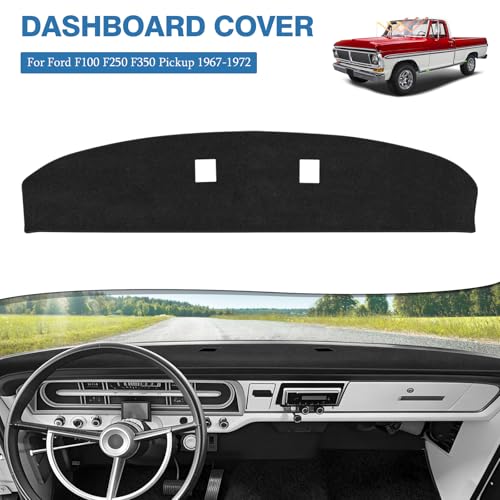 FIILINES Dash Cover for 1967-1972 Ford F100 F250 F350 Pickup Truck Interior Accessories, Dashboard Mat Dashboard Pad Carpet Dash Mat Sunshade Non-Slip Polyester Protector No Glare Black - size: For F100/ F250/ F350 1967-1972