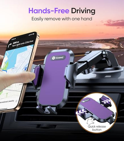 VICSEED Stable Car Phone Holder [Upgraded Strongest Suction, Won't Break] - color: Purple