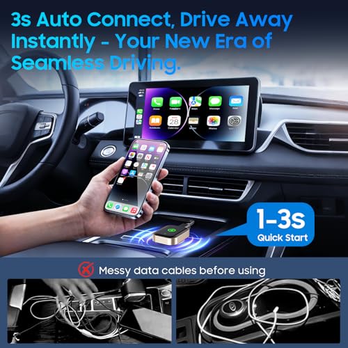 Wireless Carplay Adapter for iPhone, Converts Wired CarPlay to Bluetooth Wireless, Mini Car Play Screen Dongle with USB A/C for Cars 2018+ with Built-in Wired Carplay,No Delay (No Buttons) - style: No buttons