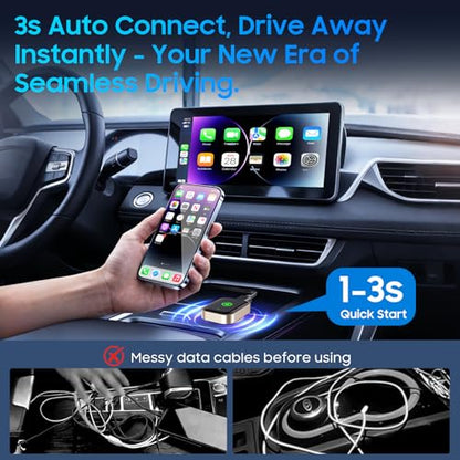 Wireless Carplay Adapter for iPhone, Converts Wired CarPlay to Bluetooth Wireless, Mini Car Play Screen Dongle with USB A/C for Cars 2018+ with Built-in Wired Carplay,No Delay (No Buttons) - style: No buttons