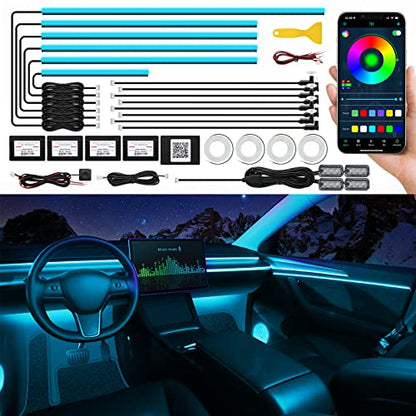 Acrylic Interior Car LED Strip Light with Wireless APP, RGB 22 in 1 with 175 inches 593 LEDs Fiber Optic Ambient Lighting Kits, 16 Million Colors Sound Active Function Car Neon Lights - size: RGB Kit - 22 in 1