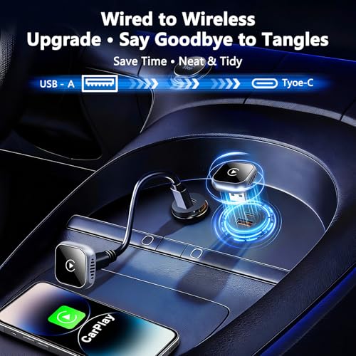 2025 Upgraded Wireless CarPlay Adapter for iPhone | Ultra-Mini Metal, Convert Wired to Wireless, Bluetooth 5.3 Fast Stable Connection, Plug & Play, 800+ Factory CarPlay Wired Cars, iOS 10+