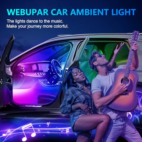 RGB Acrylic Ambient Lighting Car Lights, LED Strip Lights with APP Control, 593 LEDs Interior Car Lights, 6 in 1 Neon Car Ambient Neon Light Kits - size: RGB color 6 lights