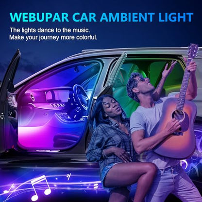 RGB Acrylic Ambient Lighting Car Lights, LED Strip Lights with APP Control, 593 LEDs Interior Car Lights, 6 in 1 Neon Car Ambient Neon Light Kits - size: RGB color 6 lights