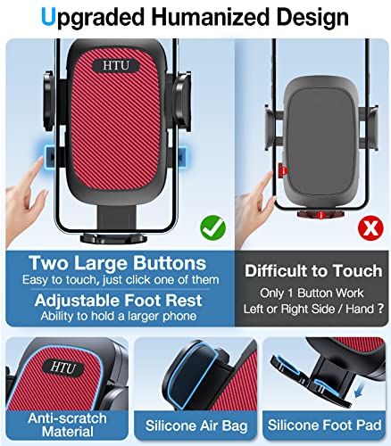 HTU Car Phone Holder【2026 Upgraded 100+LBS Suction & Safety Cert】 Cell Phone Car Mount for Truck Heavy Duty Phone Holder for Dashboard/Windshield/Vent for iPhone 17 16 Pro Max, Red - color: Red