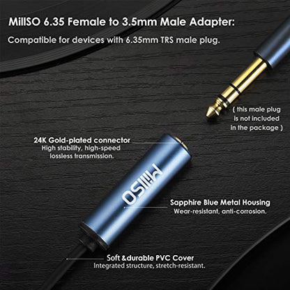 MillSO 1/4 to 3.5mm Headphone Adapter 16 FT TRS 6.35mm Female to 3.5mm Male - color: Blue, size: 16 FT