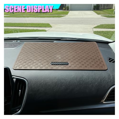 Car Dashboard Anti-Slip Pad, 10.6" × 5.7" Universal Sticky Gripping Mat, Multifunctional Automotive Interior Cell Phone Holder for Sunglasses, Keys, Coins, GPS, Electronic Devices (Brown) - color: Brown