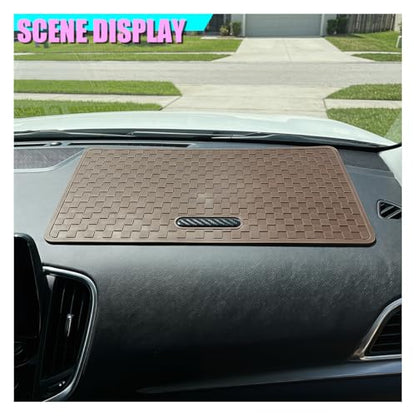 Car Dashboard Anti-Slip Pad, 10.6" × 5.7" Universal Sticky Gripping Mat, Multifunctional Automotive Interior Cell Phone Holder for Sunglasses, Keys, Coins, GPS, Electronic Devices (Brown) - color: Brown