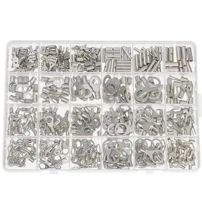 Electrical Wire Connectors, 410 PCS AWG 22-16 16-14 12-10 Gauge Non-Insulated Butt Spade Ring Terminal Lug Crimp Connectors Assortment Kit