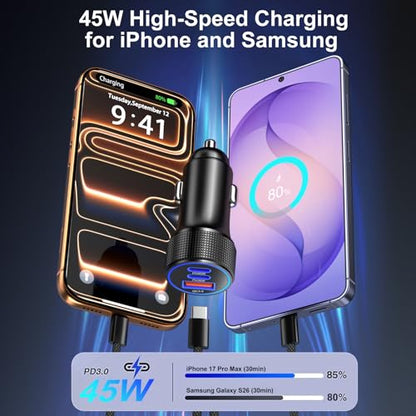 Car Charger USB C,3Pack 3-Port 93W Fast Charging Car Phone Charger Adapter - color: Black, size: 3-Pack