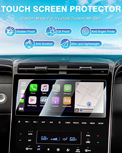Karltys [Upgrade 2 Pack Screen Protector for 2022-2024 Hyundai Tucson/Santa Cruz 10.25-Inch Accessories [No Glare & Fingerprint] for Touchscreen Tempered Glass Navigation Protective Film - size: 2022-2024 Hyundai Tucson/Santa Cruz