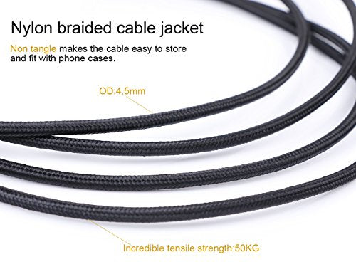 SKW Audiophile 3.5mm Right-Angle Stereo Aux Cable 1/8" TRS 6.5ft/2m - color: Black-straight to bend, size: 6.5ft (2m)